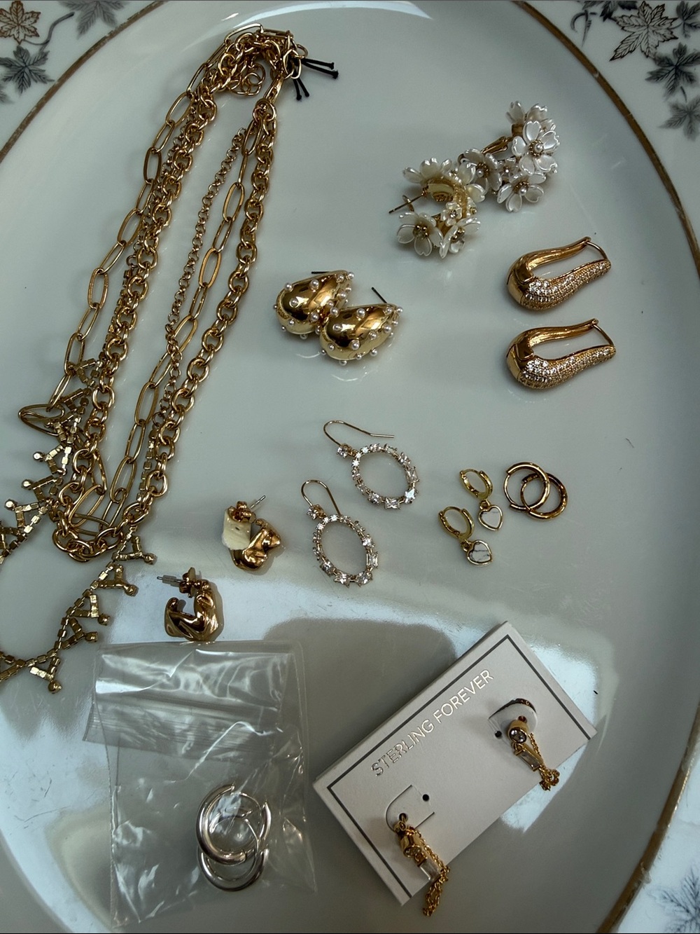Nordstrom Gold and White Mixed Earring Set
